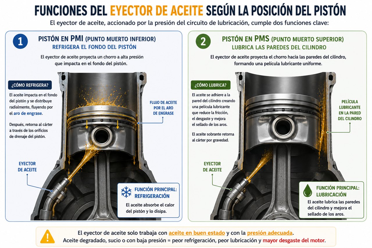 Funciones del eyector de aceite según la posición del pistón